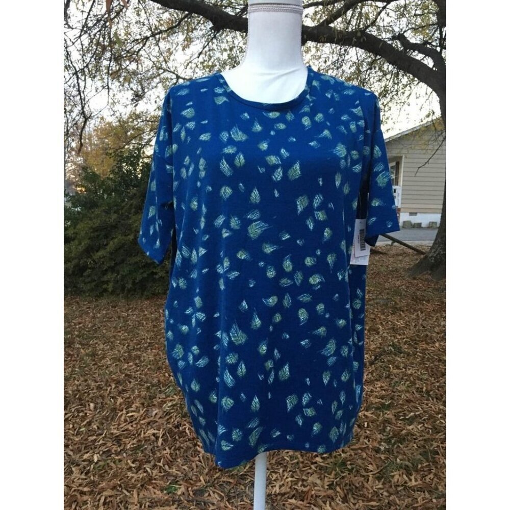 NWT LuLaRoe Irma Tunic T Shirt Oversized Casual Leaf Print Blue Size XXS Women’s
